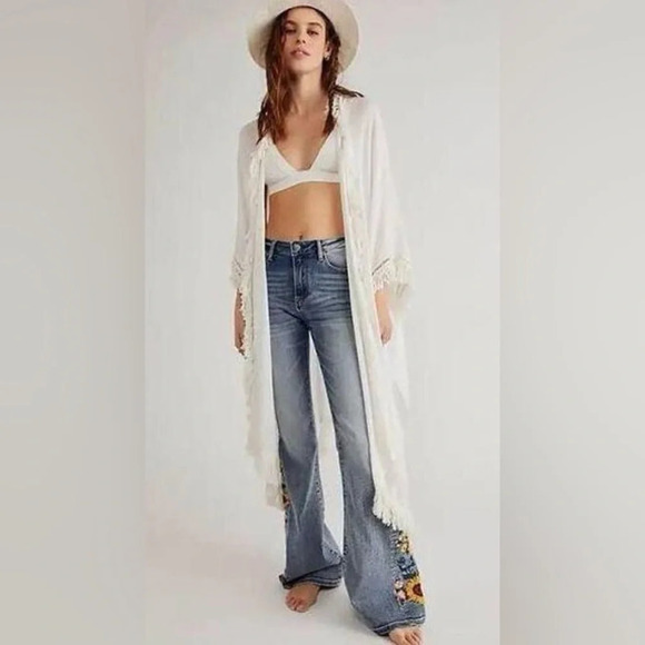 Free People Tops - Free People Sun Bleached Fringe Kimono Open Front Fringe Trim
One Size